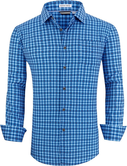 Alex Vando Mens Button Down Shirts Wrinkle Free 4-Way Stretch Print Business Casual Shirt