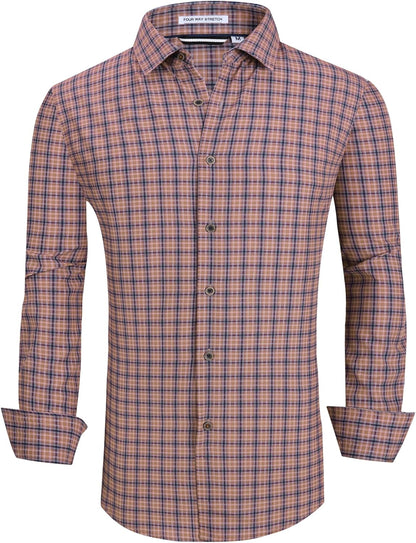 Alex Vando Mens Button Down Shirts Wrinkle Free 4-Way Stretch Print Business Casual Shirt